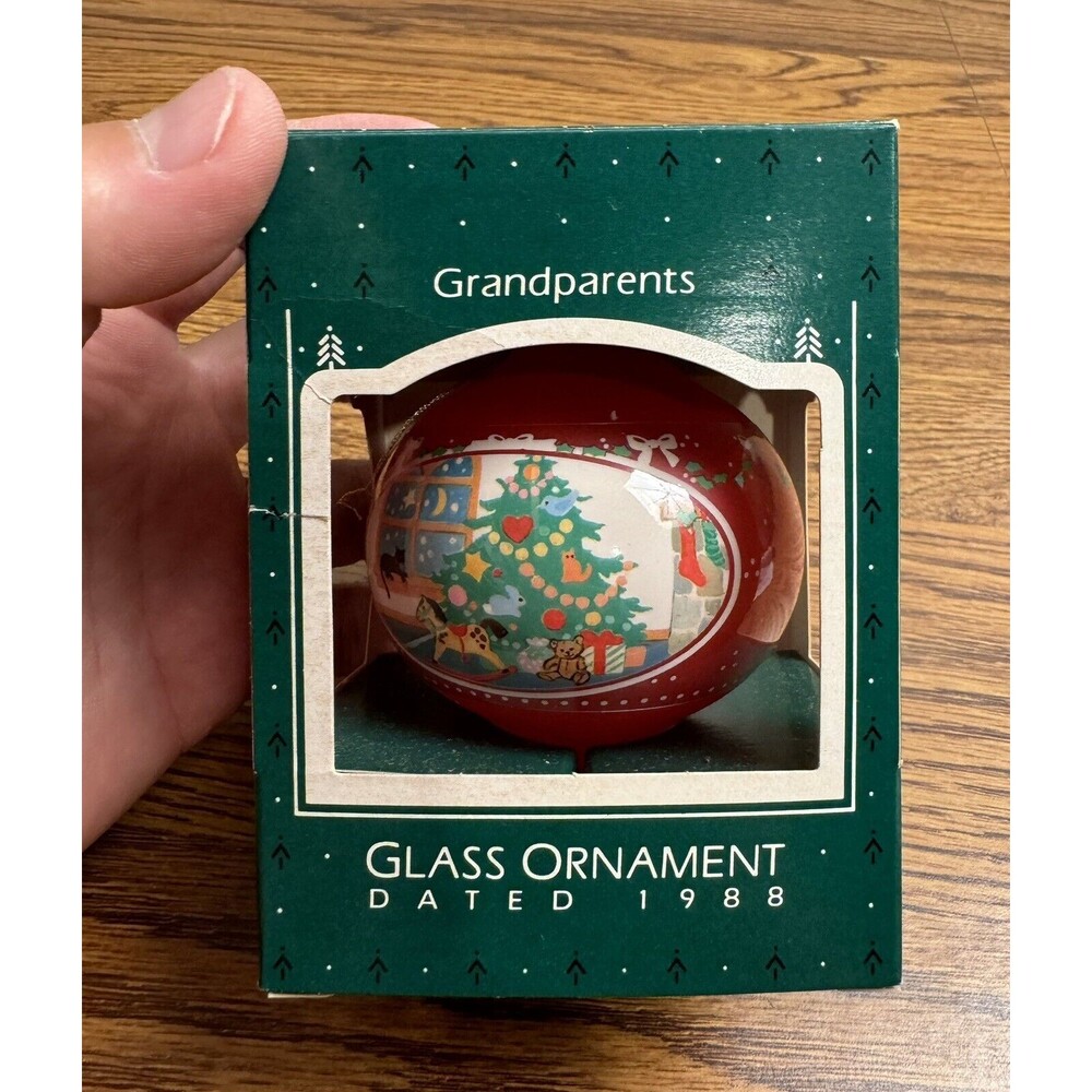 Vintage Hallmark 1988 Grandparents Teardrop Glass Christmas Tree Ornament